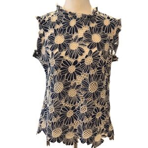 Liverpool Floral Lace Sleeveless Top - Navy and Cream